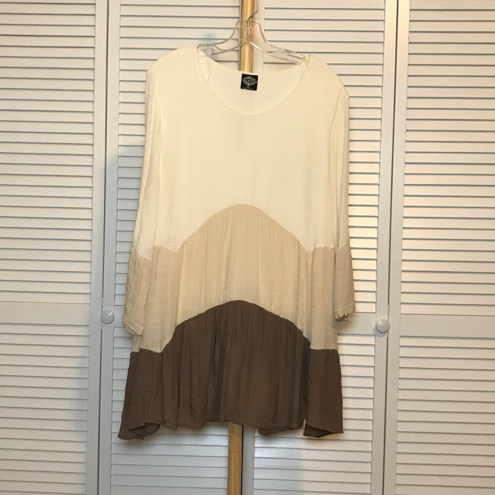 NWT Calstyle Vintage Retro Flowy Scoop Neck Long Sleeve Shift Mini Dress XL